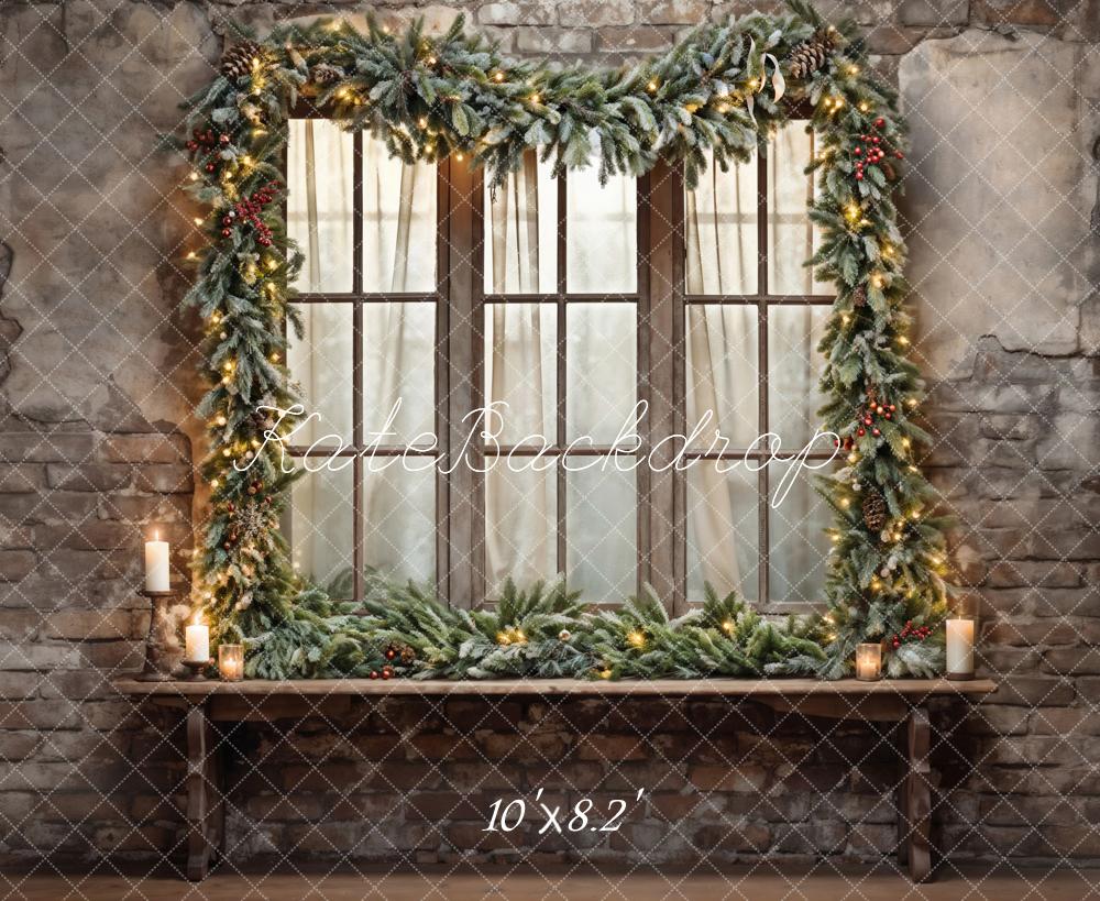 Kate Christmas Window Broken Brick Wall Backdrop Designed by Emetselch -UK