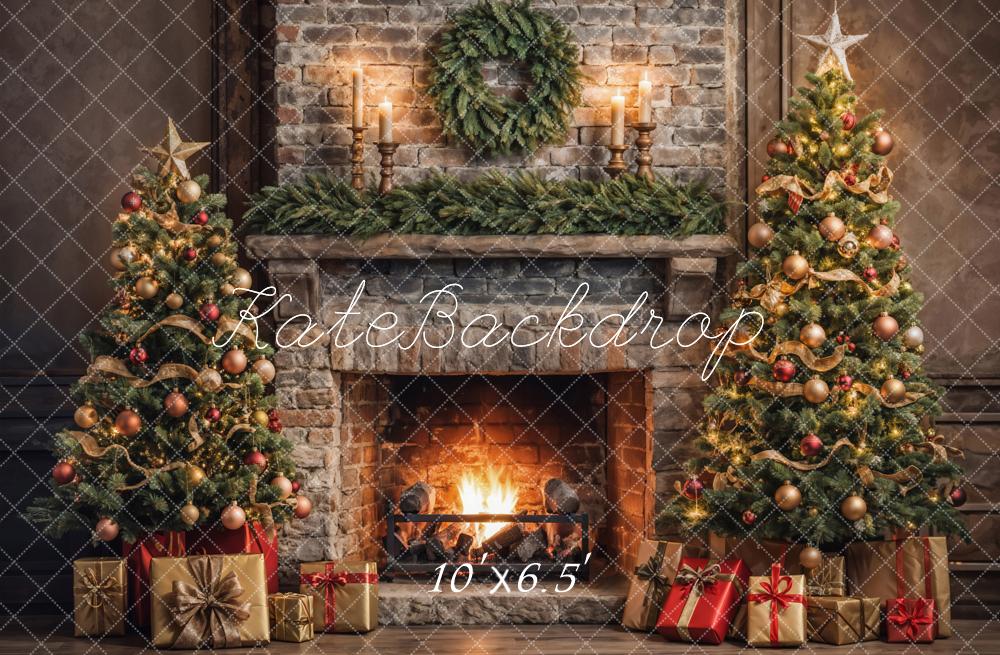 On Sale Kate Christmas Retro Brick Wall Fireplace Backdrop Designed by Emetselch -UK