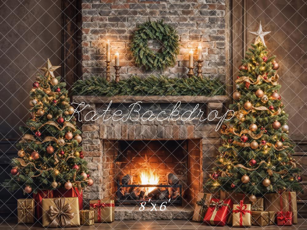On Sale Kate Christmas Retro Brick Wall Fireplace Backdrop Designed by Emetselch -UK