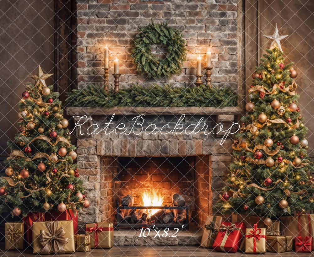 On Sale Kate Christmas Retro Brick Wall Fireplace Backdrop Designed by Emetselch -UK