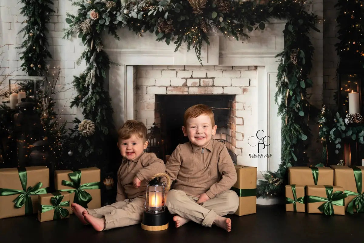 Kate Winter Christmas White Brick Fireplace Backdrop Designed by Emetselch -UK