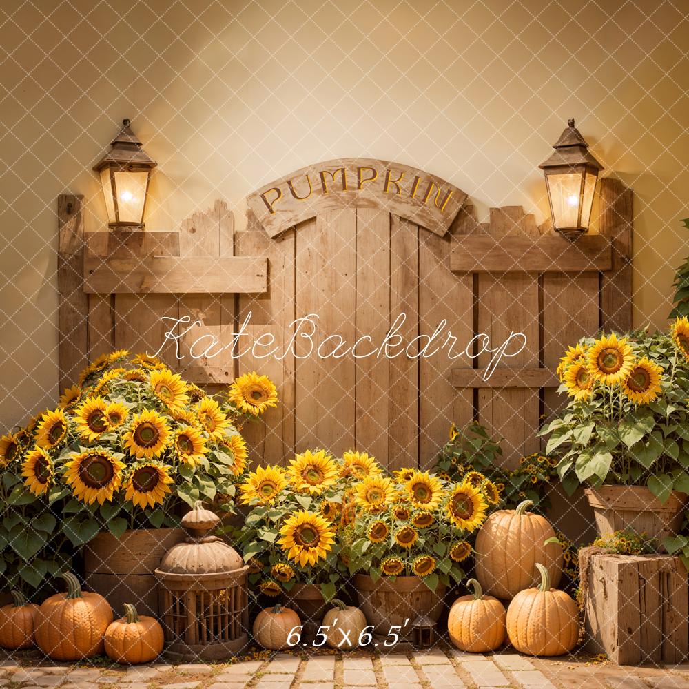 On Sale Kate Autumn Sunflower Pumpkin Barn Door Backdrop Designed by Emetselch -UK