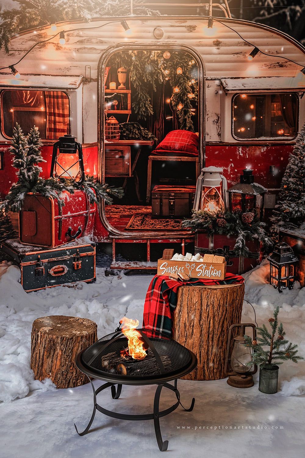 Kate Christmas Suitcase Camping Car Backdrop Designed by Emetselch -UK