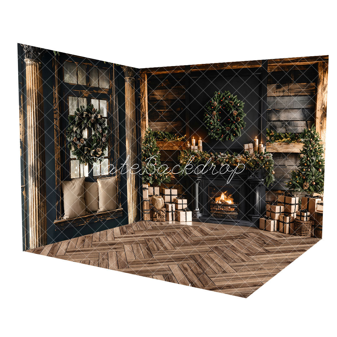 Kate Christmas Black Retro Shabby Wooden Window Room Set -UK