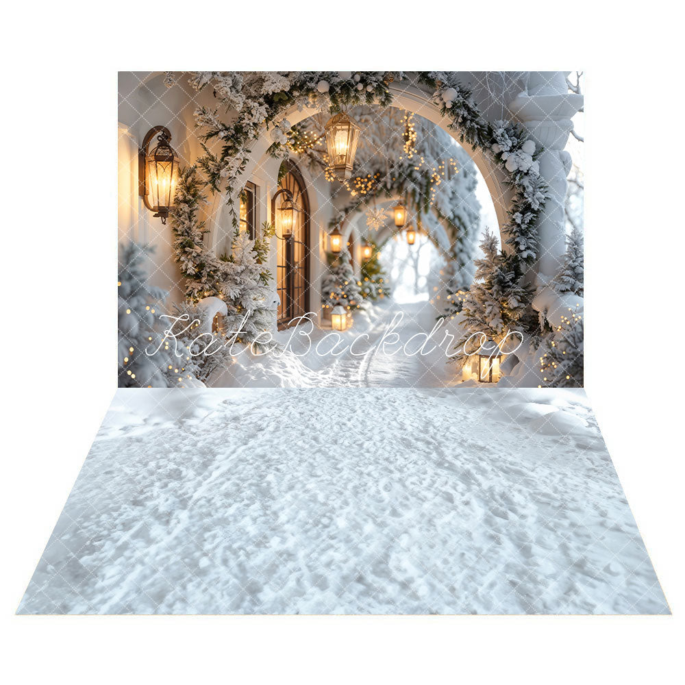 Kate Winter Retro White Christmas Arch Hallway Backdrop+Snow Floor Backdrop -UK