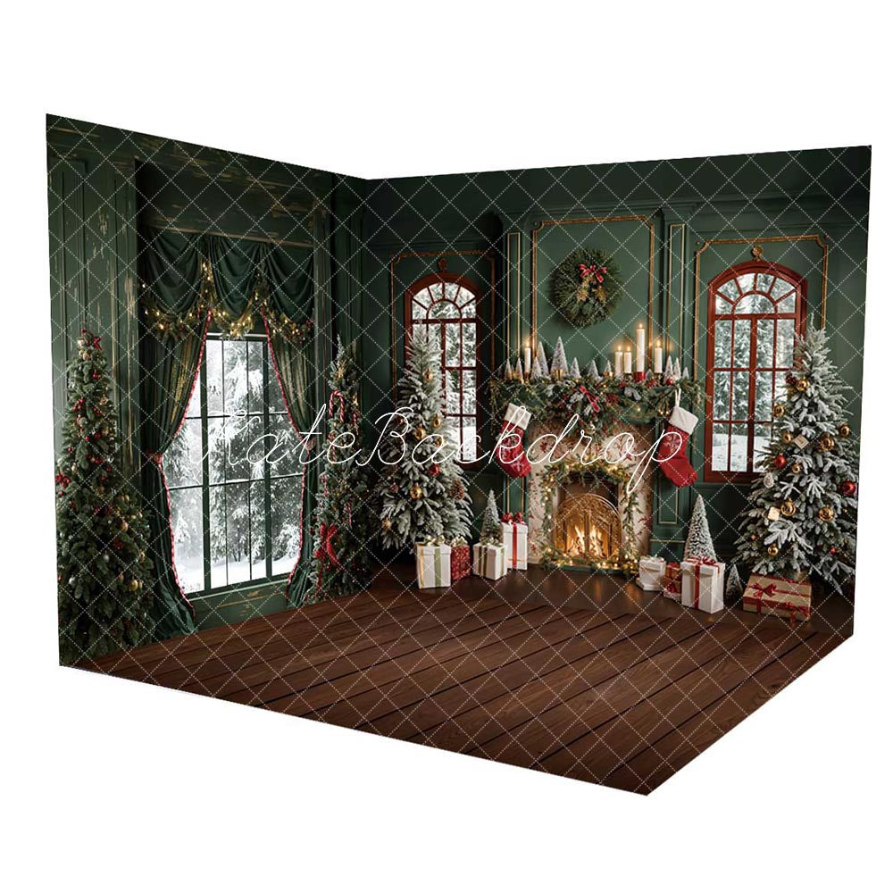 On Sale Kate Christmas Dark Green Curtain Window Retro Wall Room Set -UK