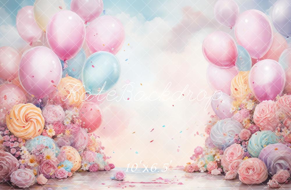 On Sale Kate Birthday Cake Smash Fantasy Blue Pink Balloon Backdrop Designed by GQ -UK
