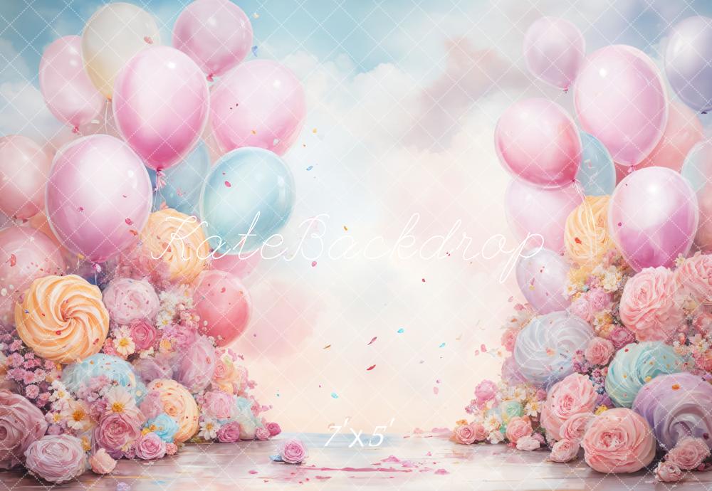 On Sale Kate Birthday Cake Smash Fantasy Blue Pink Balloon Backdrop Designed by GQ -UK