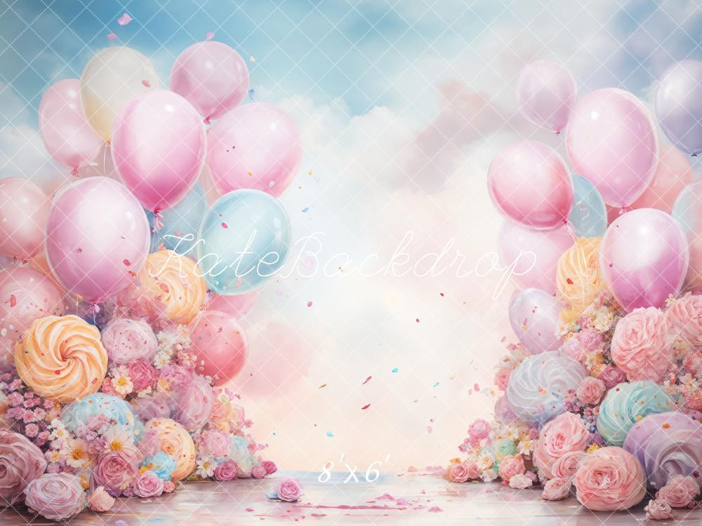On Sale Kate Birthday Cake Smash Fantasy Blue Pink Balloon Backdrop Designed by GQ -UK