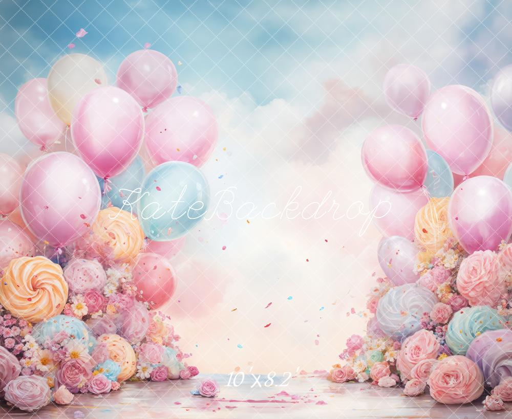 On Sale Kate Birthday Cake Smash Fantasy Blue Pink Balloon Backdrop Designed by GQ -UK