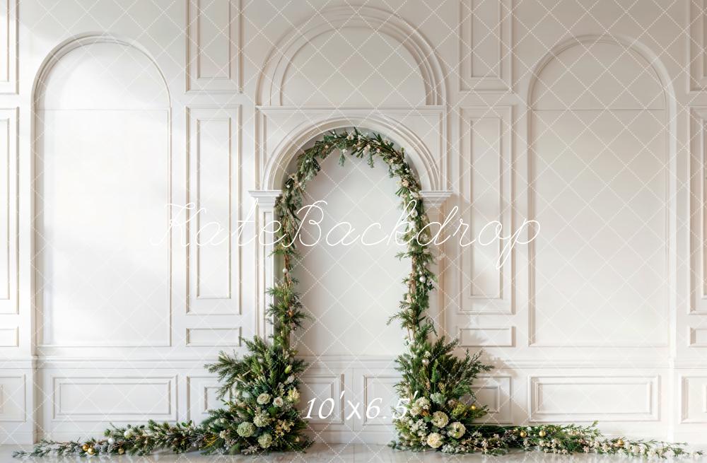 Kate Christmas Pine Leaf Arch White Retro Wall Backdrop Designed by Emetselch -UK