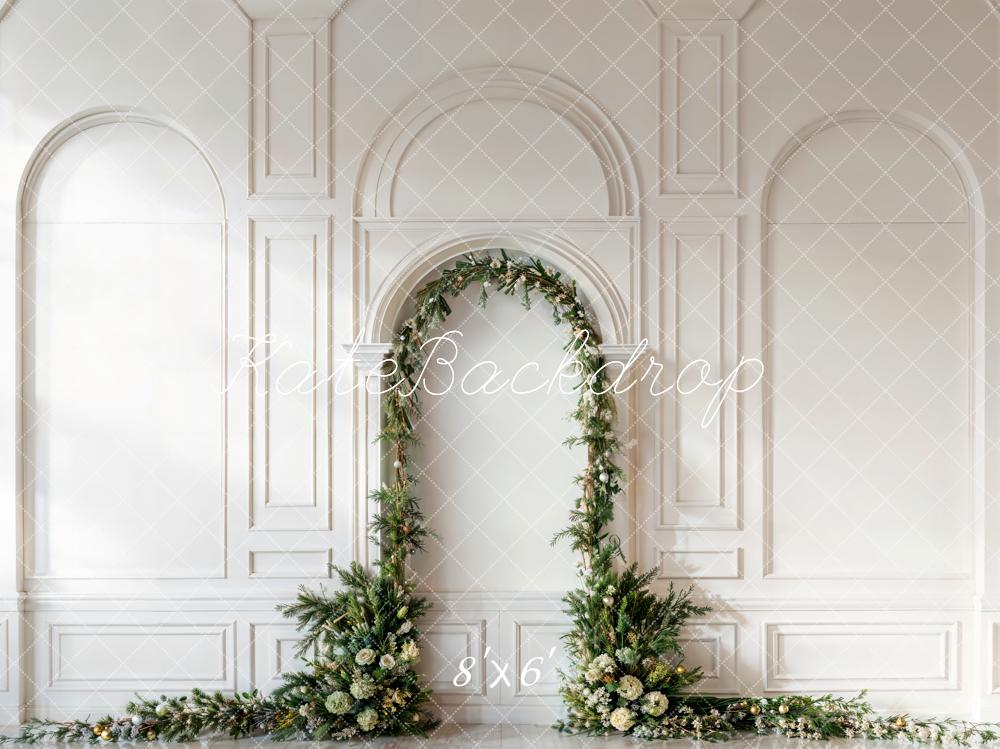Kate Christmas Pine Leaf Arch White Retro Wall Backdrop Designed by Emetselch -UK