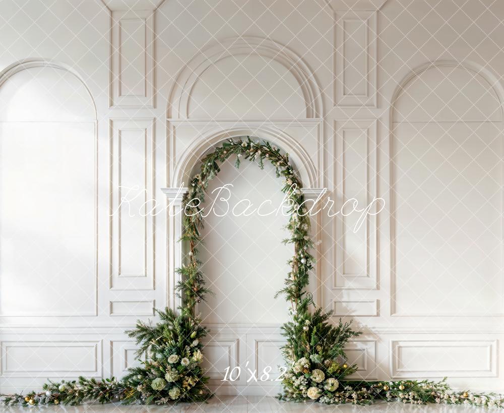 Kate Christmas Pine Leaf Arch White Retro Wall Backdrop Designed by Emetselch -UK