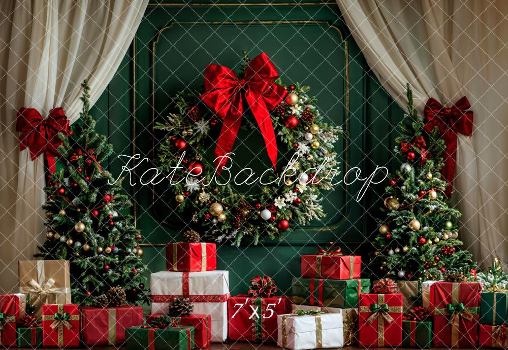 Lightning Deals Kate Christmas White Curtain Dark Green Vintage Wall Backdrop Designed by Emetselch -UK