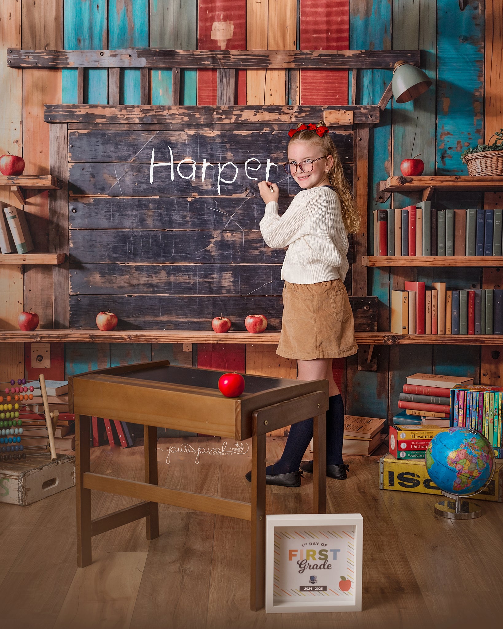 Kate Back to School Bookshelf Blackboard Backdrop Designed by Emetselch -UK