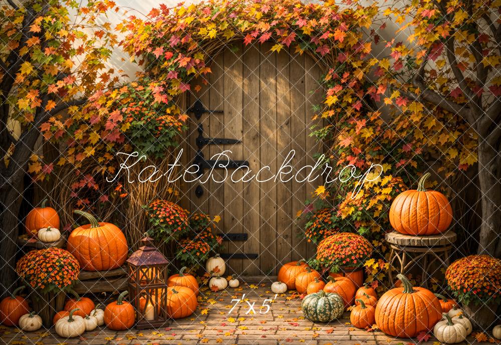 Kate Autumn Maple Leaf Pumpkin Wooden Door Backdrop Designed by Emetselch -UK