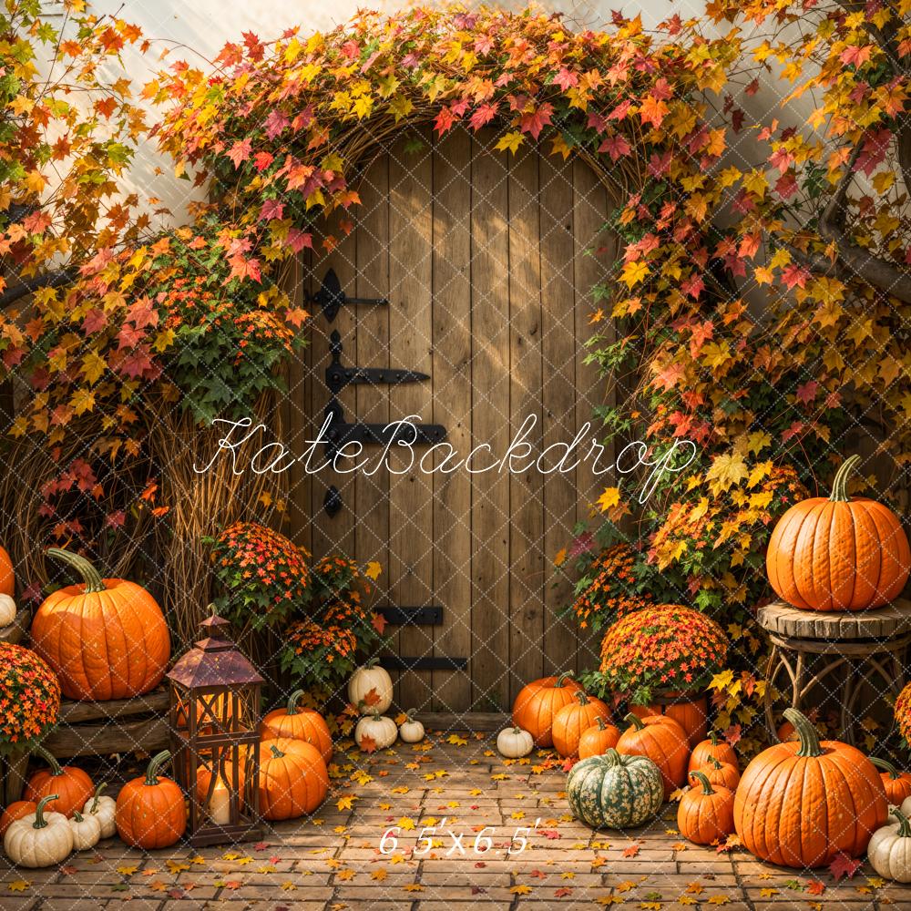 Kate Autumn Maple Leaf Pumpkin Wooden Door Backdrop Designed by Emetselch -UK