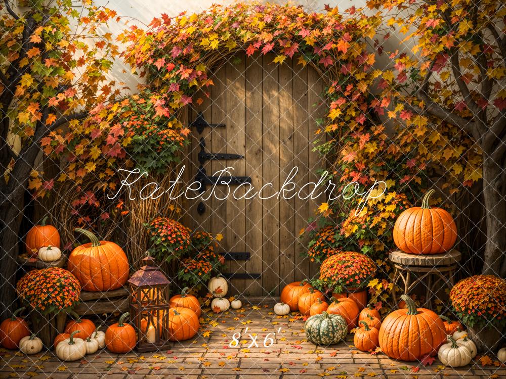 Kate Autumn Maple Leaf Pumpkin Wooden Door Backdrop Designed by Emetselch -UK