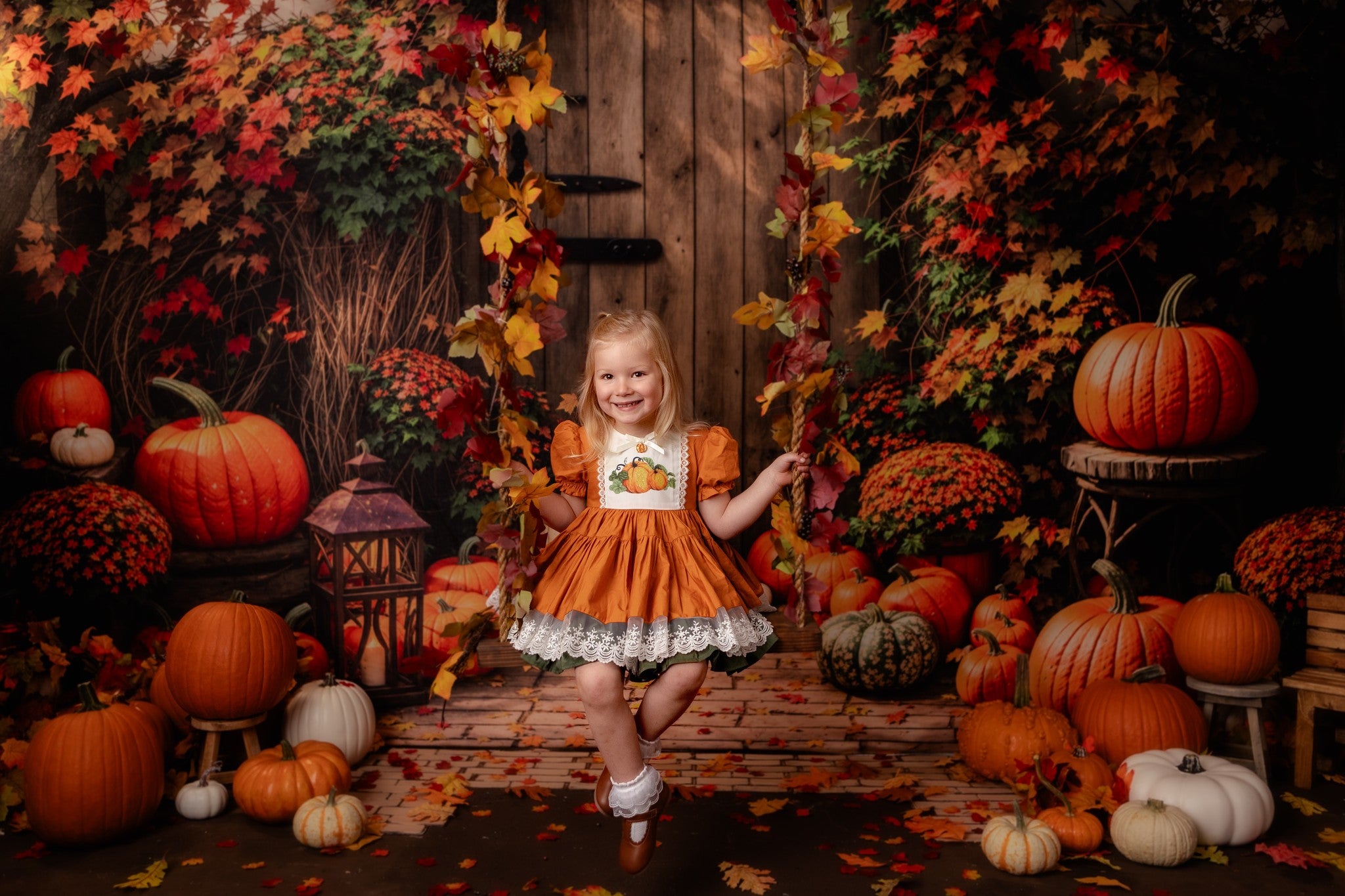 Kate Autumn Maple Leaf Pumpkin Wooden Door Backdrop Designed by Emetselch -UK