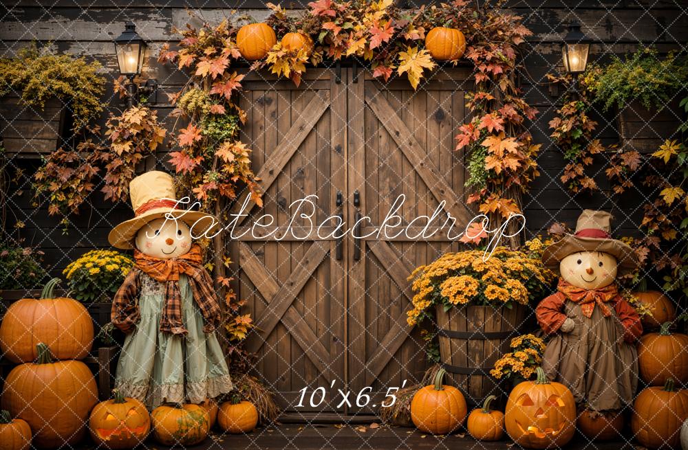 Kate Halloween Pumpkin Scarecrow Barn Door Backdrop Designed by Emetselch -UK