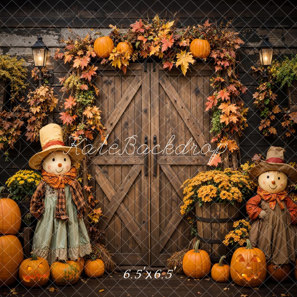 Kate Halloween Pumpkin Scarecrow Barn Door Backdrop Designed by Emetselch -UK