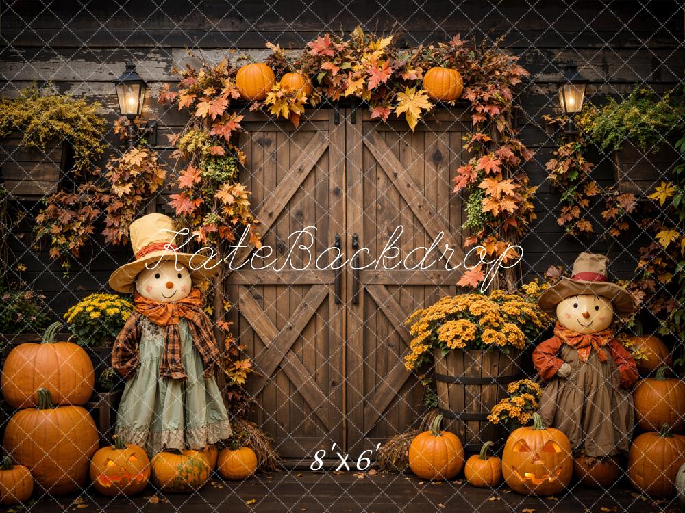 Kate Halloween Pumpkin Scarecrow Barn Door Backdrop Designed by Emetselch -UK