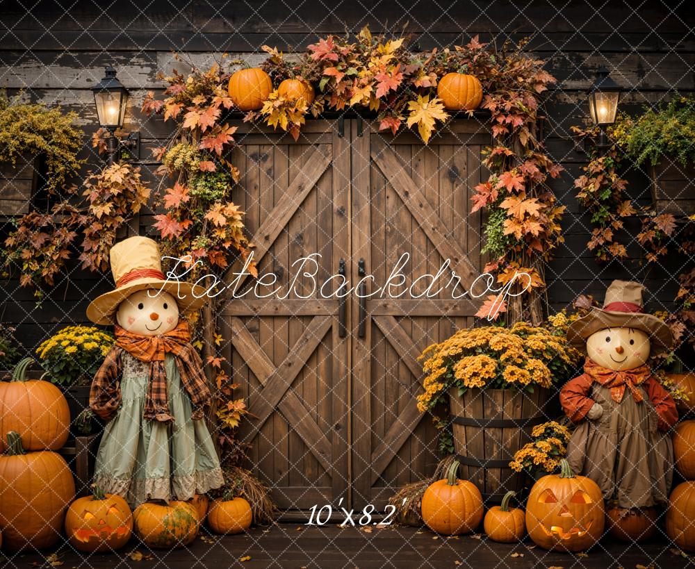Kate Halloween Pumpkin Scarecrow Barn Door Backdrop Designed by Emetselch -UK
