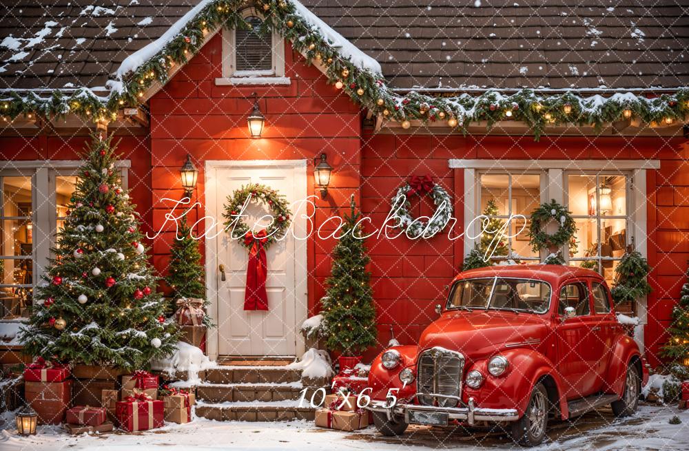Kate Christmas Outdoor Red House Car Backdrop Designed by Emetselch