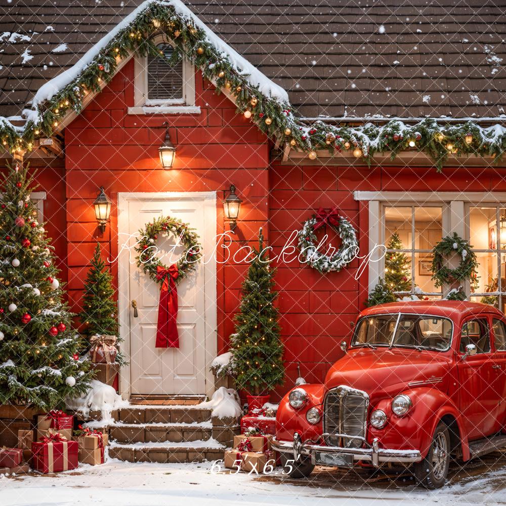 Kate Christmas Outdoor Red House Car Backdrop Designed by Emetselch