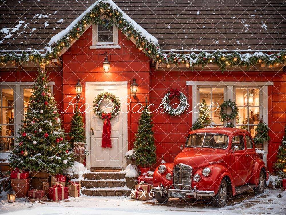 Kate Christmas Outdoor Red House Car Backdrop Designed by Emetselch