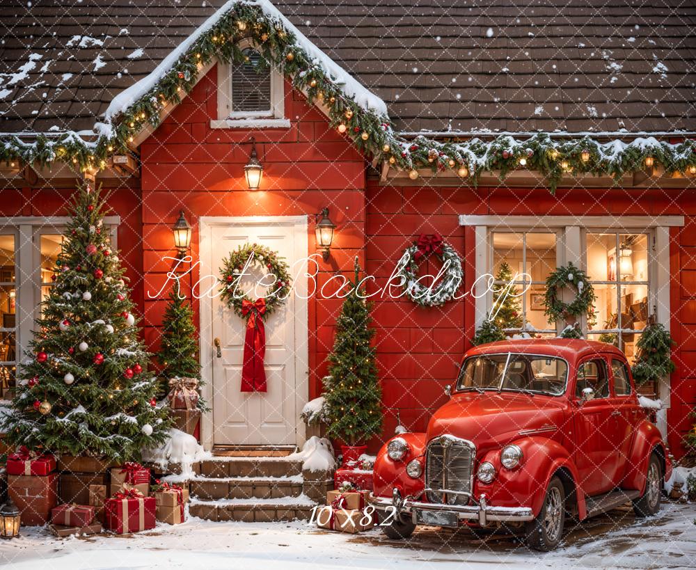 Kate Christmas Outdoor Red House Car Backdrop Designed by Emetselch