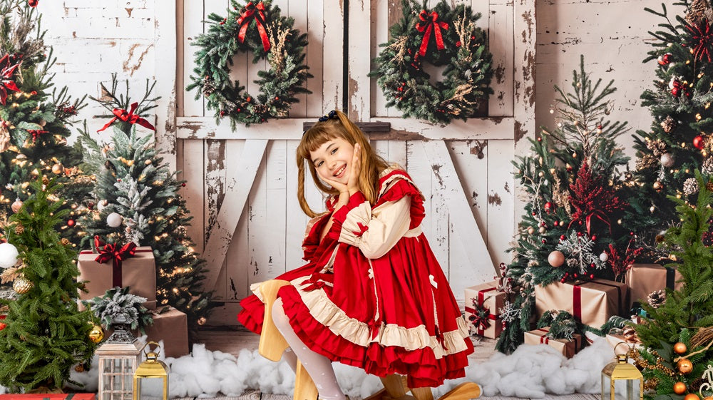 Kate Christmas White Shabby Barn Door Backdrop Designed by Emetselch -UK