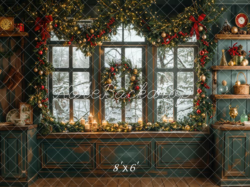 Kate Christmas Vintage Green Kitchen Backdrop Designed by Emetselch -UK