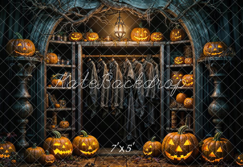 Kate Halloween Pumpkin Dark Black Closet Backdrop Designed by Emetselch -UK