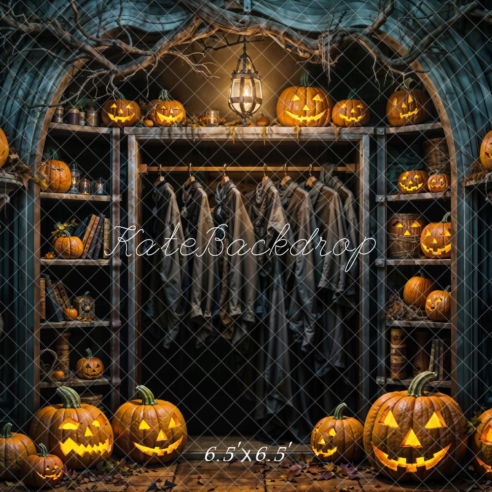 Kate Halloween Pumpkin Dark Black Closet Backdrop Designed by Emetselch -UK