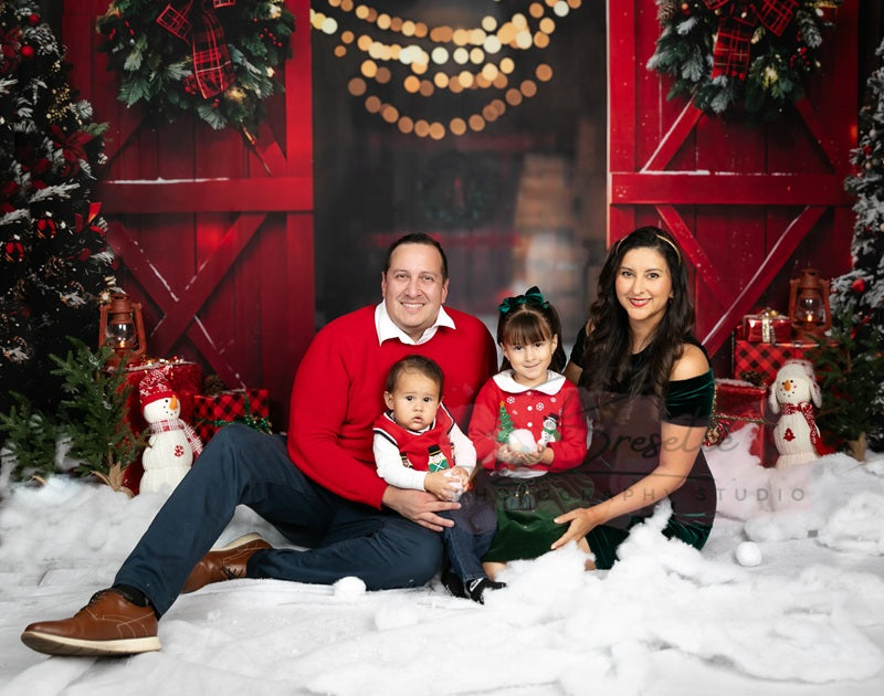 Kate Christmas Night Red Barn Door Backdrop Designed by Emetselch -UK