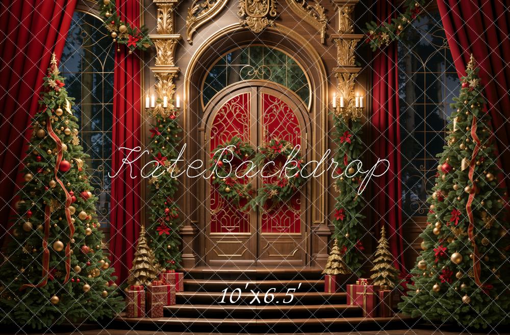 Kate Christmas Trees Retro Golden Door Backdrop Designed by Emetselch -UK