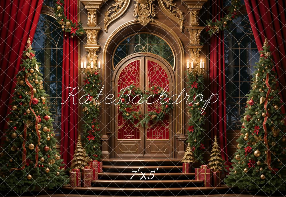 Kate Christmas Trees Retro Golden Door Backdrop Designed by Emetselch -UK