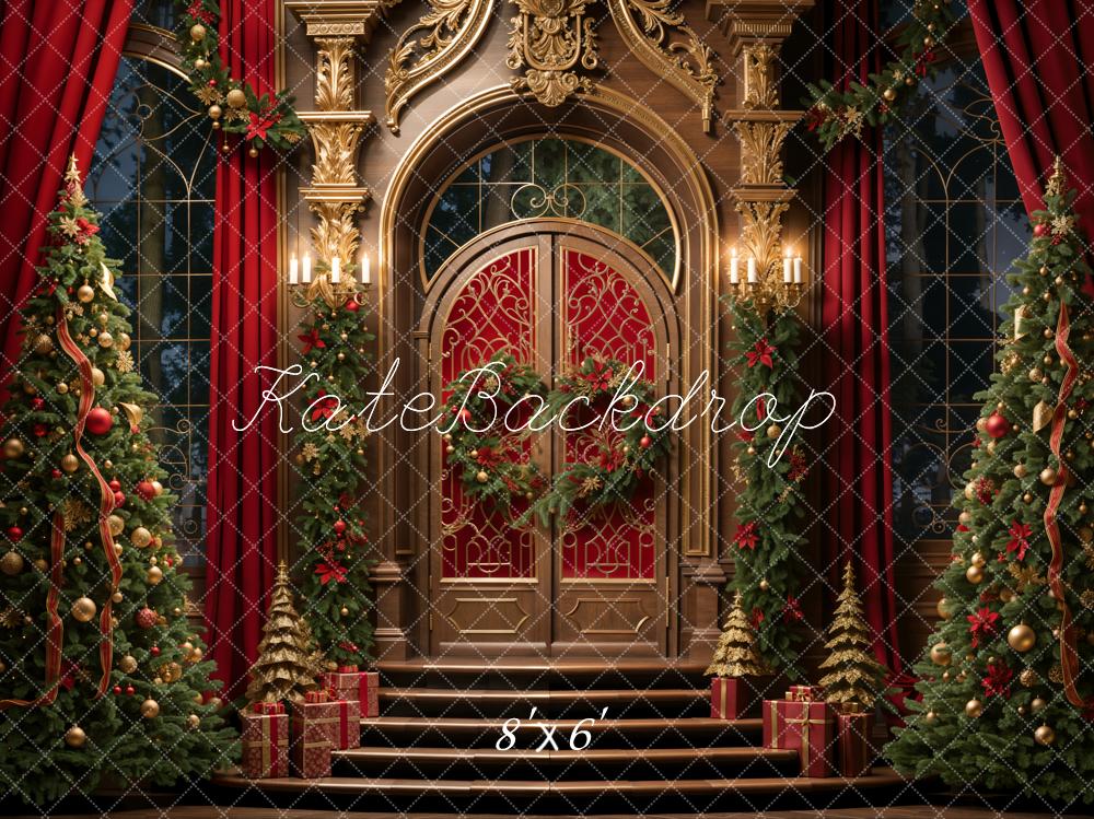Kate Christmas Trees Retro Golden Door Backdrop Designed by Emetselch -UK