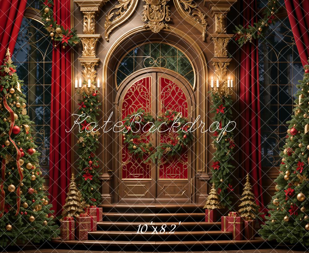 Kate Christmas Trees Retro Golden Door Backdrop Designed by Emetselch -UK