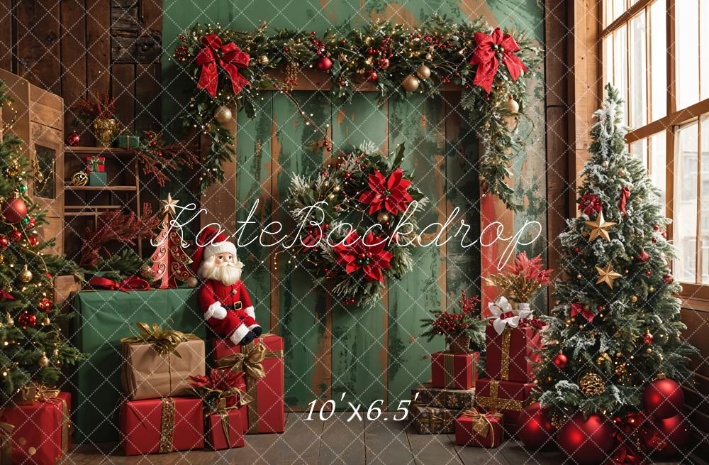 Kate Christmas Santa Dark Green Barn Door Backdrop Designed by Emetselch