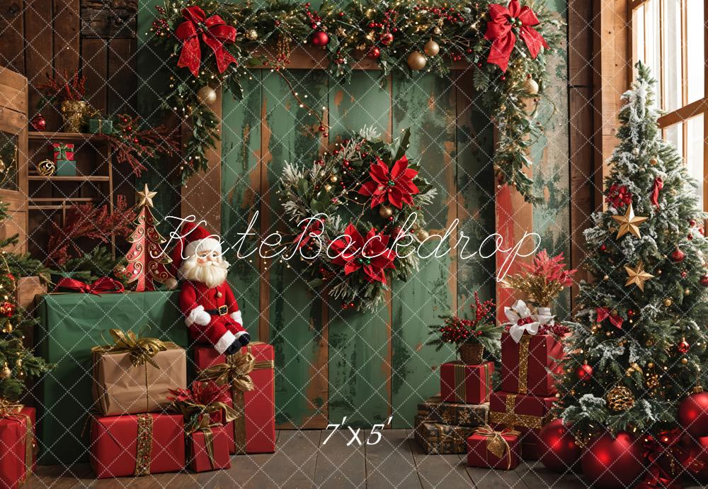 Kate Christmas Santa Dark Green Barn Door Backdrop Designed by Emetselch