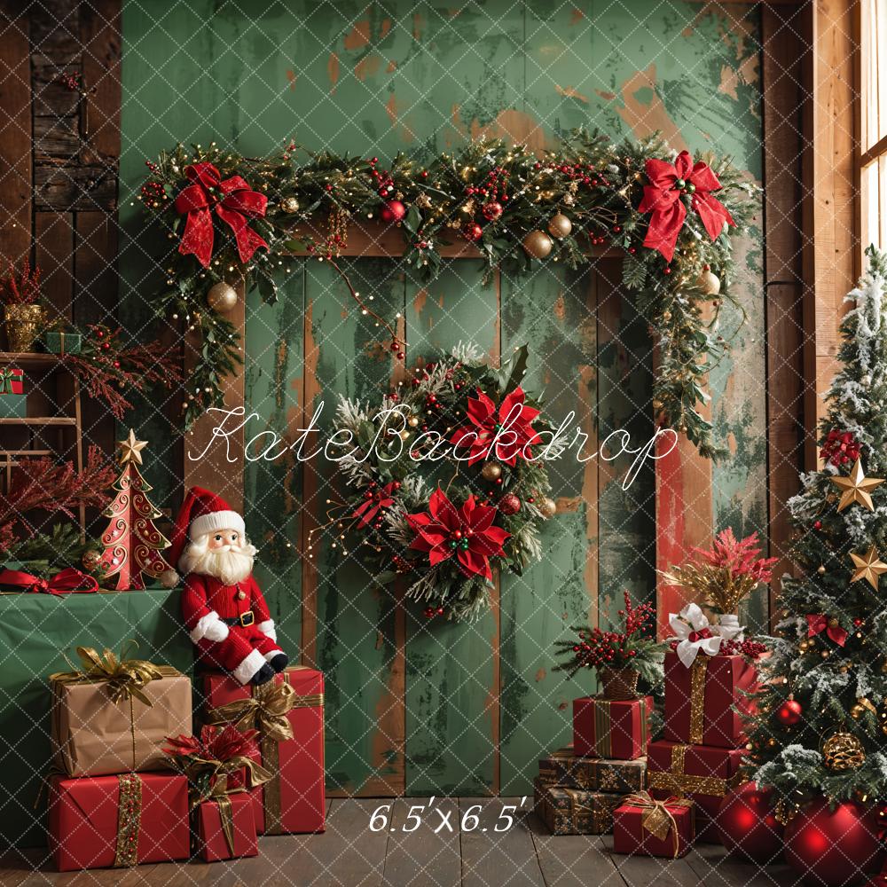 Kate Christmas Santa Dark Green Barn Door Backdrop Designed by Emetselch