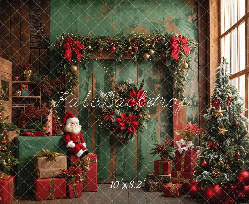 Kate Christmas Santa Dark Green Barn Door Backdrop Designed by Emetselch