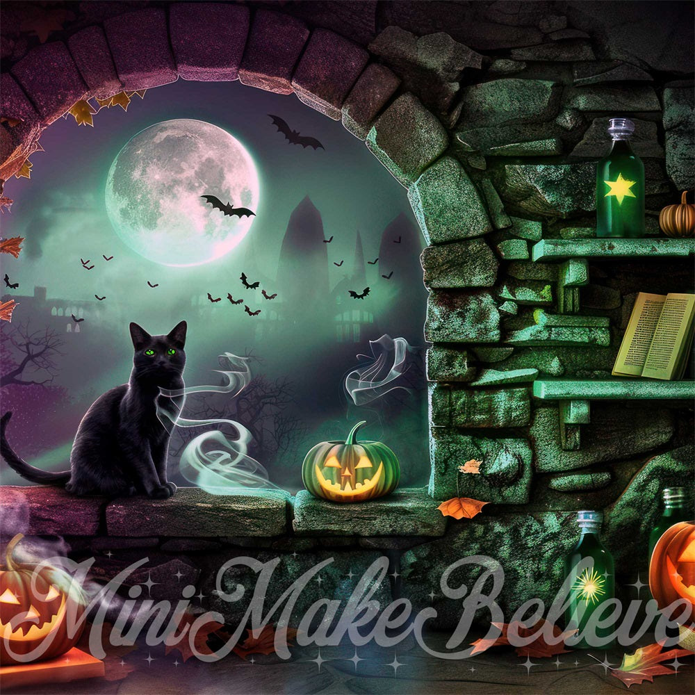 Kate Halloween Stone Arched Witch Room Backdrop Designed by Mini MakeBelieve -UK