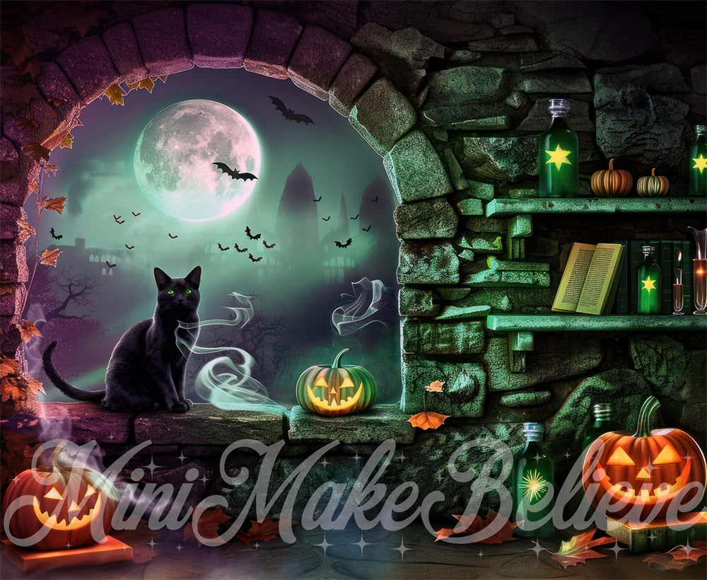 Kate Halloween Stone Arched Witch Room Backdrop Designed by Mini MakeBelieve -UK