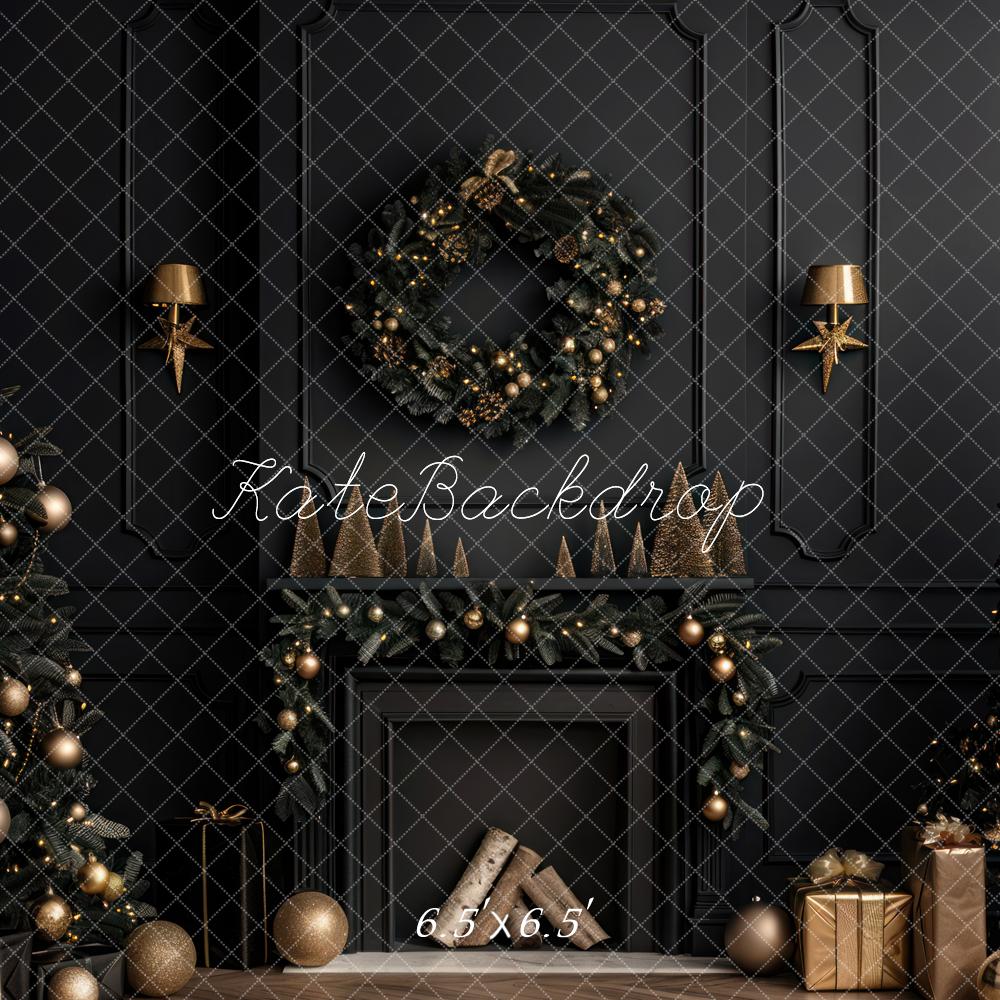 Kate Christmas Black Modern Fireplace Backdrop Designed by Mini MakeBelieve