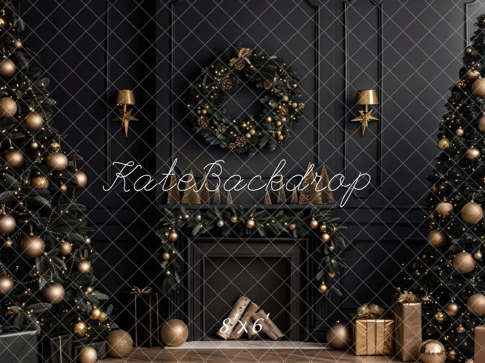 Kate Christmas Black Modern Fireplace Backdrop Designed by Mini MakeBelieve