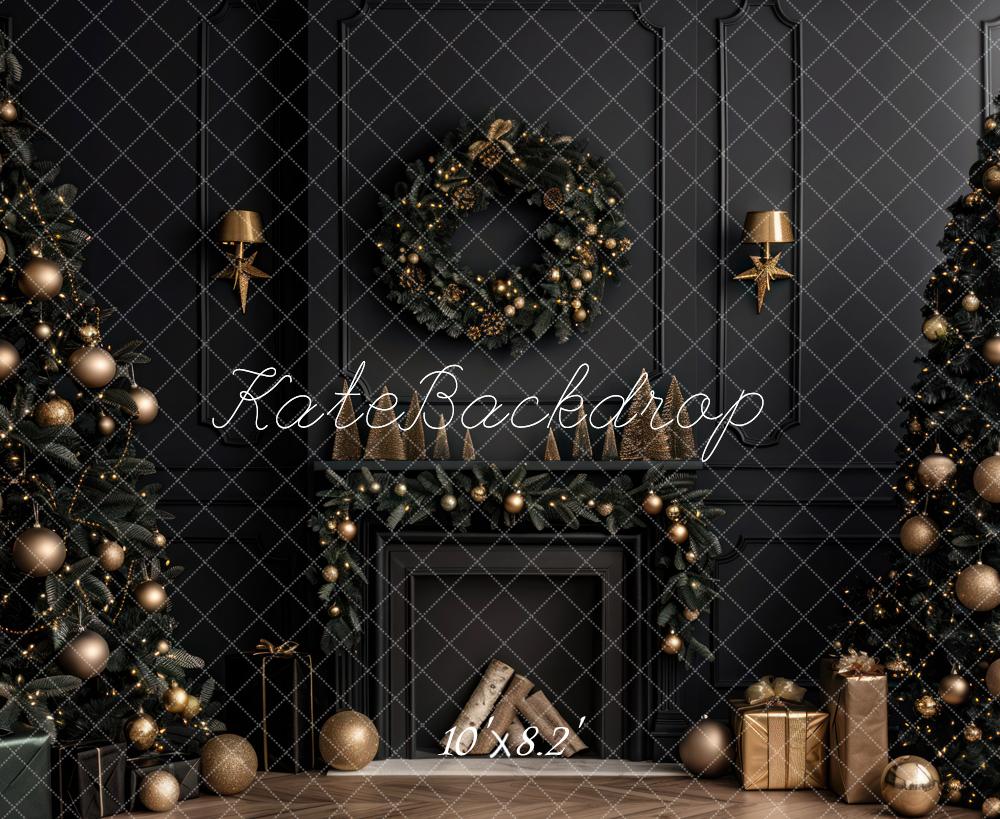Kate Christmas Black Modern Fireplace Backdrop Designed by Mini MakeBelieve