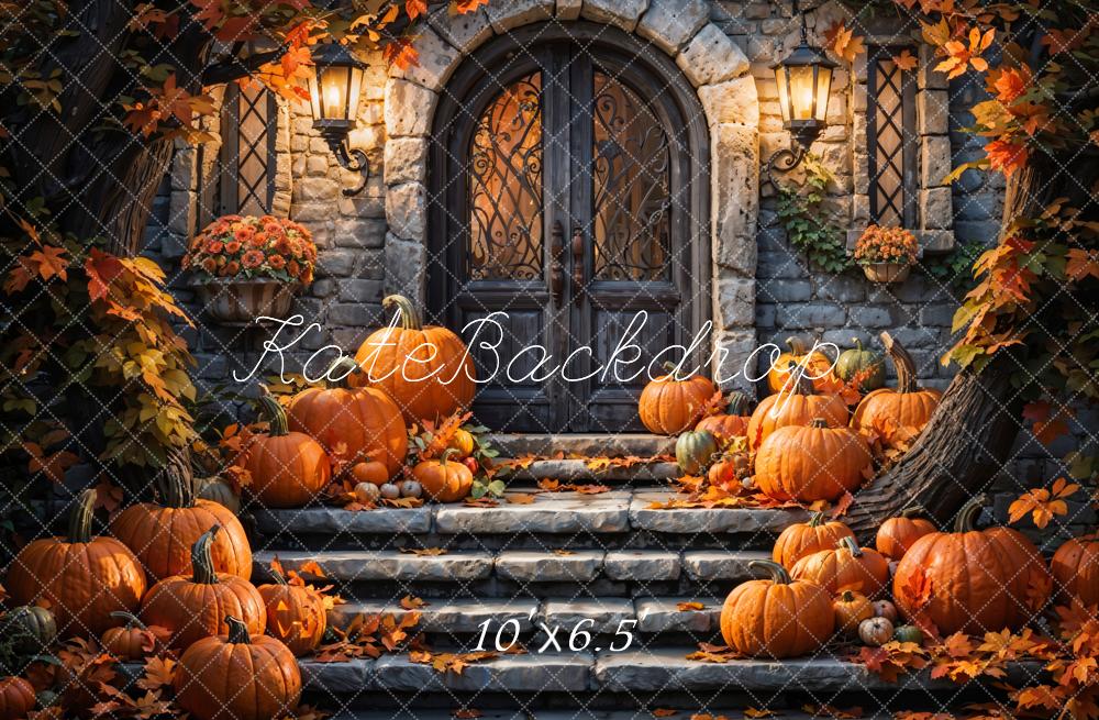 Kate Autumn Pumpkin Retro Stone Castle Backdrop Designed by Chain Photography -UK